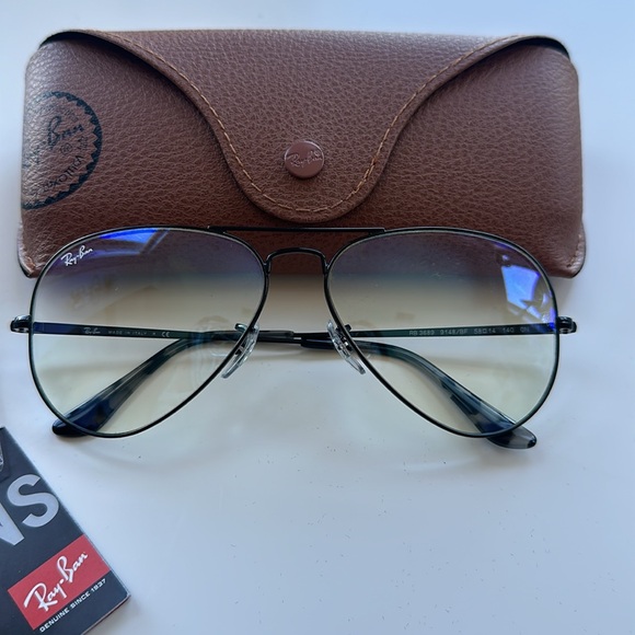 Ray-Ban Aviator Metal Ii 3689 Sunglasses - 9148BF Black Clear/blue Light Filter - Picture 3 of 8